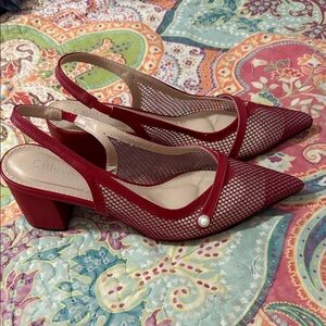 Catherine Malandrino Red Mesh Slingback.